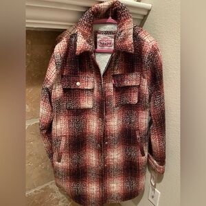 NWT Levi Strauss Long Wool Flannel Sherpa Coat Jacket Plaid S